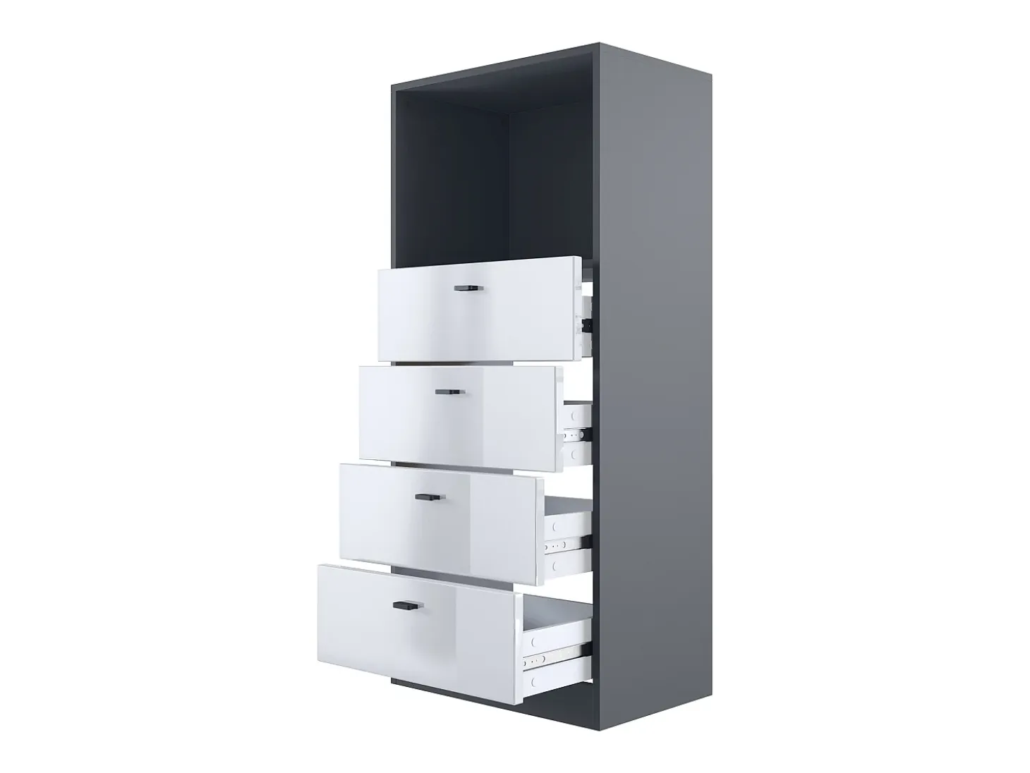 Vladon cómoda Pino V3, aparador con 4 cajones y 1 compartimento abierto, antracita mate/Gris de alto brillo con iluminación LED RVB (56 x 125 x 36 cm)