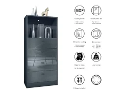 Vladon cómoda Pino V3, aparador con 4 cajones y 1 compartimento abierto, antracita mate/Gris de alto brillo sin LED (56 x 125 x 36 cm)