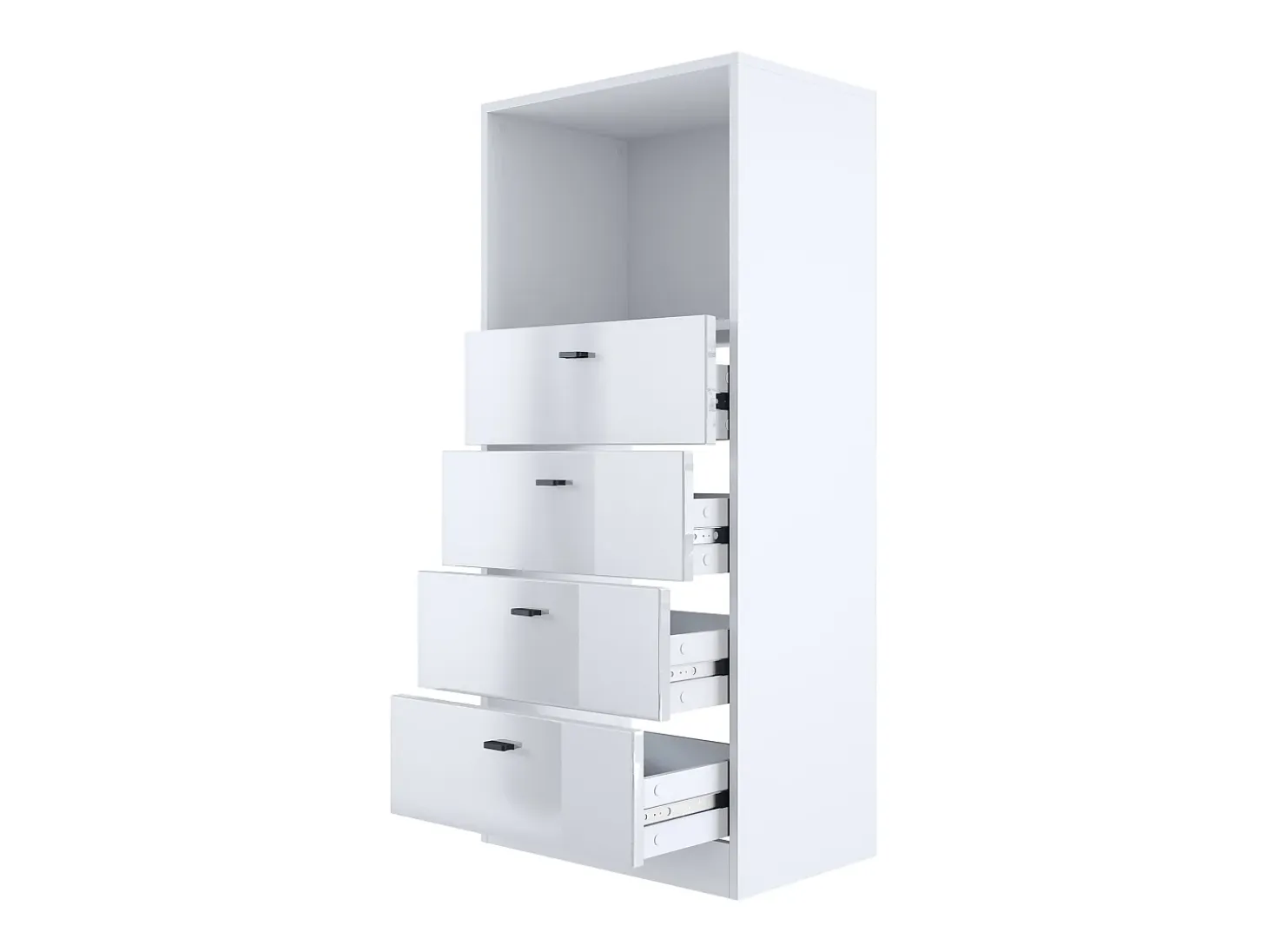Vladon cómoda Pino V3, aparador con 4 cajones y 1 compartimento abierto, Blanco mate/Blanco mate sin LED (56 x 125 x 36 cm)