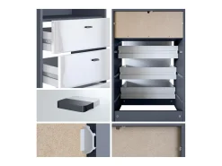 Vladon cómoda Pino V2, aparador con 3 cajones y 1 compartimento abierto, antracita mate/undefined sin LED (56 x 86,5 x 36 cm)