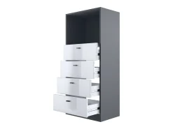 Vladon cómoda Pino V3, aparador con 4 cajones y 1 compartimento abierto, antracita mate/Negro de alto brillo con iluminación LED RVB (56 x 125 x 36 cm)