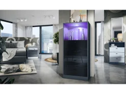 Vladon cómoda Pino V3, aparador con 4 cajones y 1 compartimento abierto, antracita mate/Negro de alto brillo con iluminación LED RVB (56 x 125 x 36 cm)