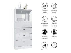 Vladon cómoda Pino V3, aparador con 4 cajones y 1 compartimento abierto, Blanco mate/Gris de alto brillo sin LED (56 x 125 x 36 cm)