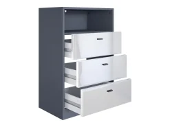 Vladon cómoda Pino V2, aparador con 3 cajones y 1 compartimento abierto, antracita mate/Negro de alto brillo sin LED (56 x 86,5 x 36 cm)
