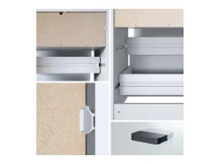 Vladon cómoda Pino V1, mesilla de noche con 2 cajones y 1 compartimento abierto, blanco mate/Gris de alto brillo con iluminación LED RVB (56 x 67,5 x 36 cm)