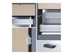 Vladon cómoda Pino V1, mesilla de noche con 2 cajones y 1 compartimento abierto, antracita mate/Gris de alto brillo sin LED (56 x 67,5 x 36 cm)