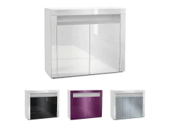 Vladon Cómoda Valencia, Cajonera con 2 Puertas y 1 Compartimento abierto, Blanco mate/negro de alto brillo/negro de alto brillo (108 x 92 x 40 cm)