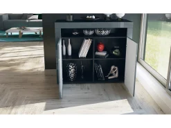 Vladon Cómoda Valencia, Cajonera con 2 Puertas y 1 Compartimento abierto, Negro mate/negro de alto brillo/negro de alto brillo (108 x 92 x 40 cm)
