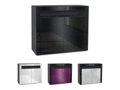 Vladon Cómoda Valencia, Cajonera con 2 Puertas y 1 Compartimento abierto, Negro mate/negro de alto brillo/negro de alto brillo (108 x 92 x 40 cm)