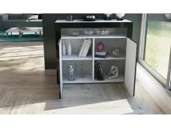 Vladon Cómoda Valencia, Cajonera con 2 Puertas y 1 Compartimento abierto, Blanco mate/burdeos de alto brillo/blanco de alto brillo (108 x 92 x 40 cm)