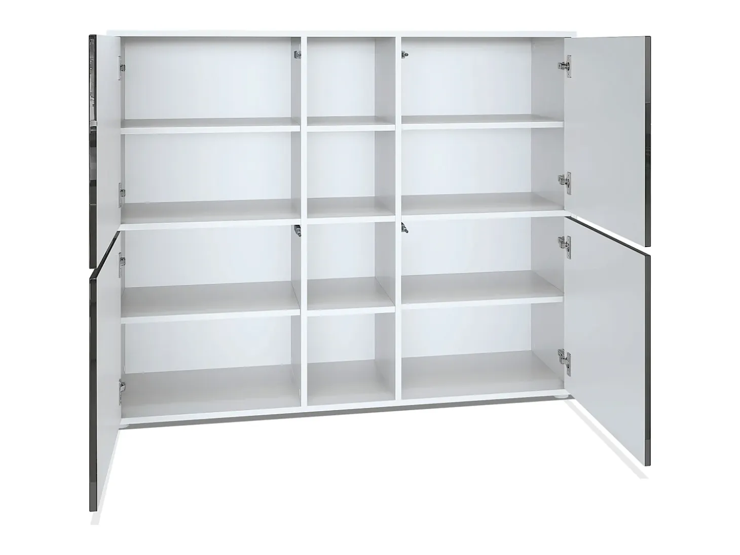 Vladon Highboard Cuba V3, blanco mate/gris claro satinado - Aparador moderno con 12 compartimentos (130,5 x 105,5 x 35,5 cm)