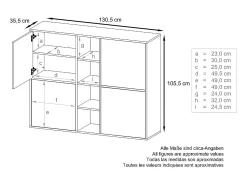 Vladon Highboard Cuba V3, blanco mate/gris de alto brillo - Aparador moderno con 12 compartimentos (130,5 x 105,5 x 35,5 cm)