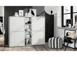 Vladon Highboard Cuba V3, blanco mate/blanco mate - Aparador moderno con 12 compartimentos (130,5 x 105,5 x 35,5 cm)