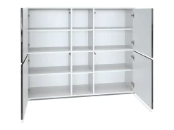 Vladon Highboard Cuba V3, blanco mate/negro mate - Aparador moderno con 12 compartimentos (130,5 x 105,5 x 35,5 cm)