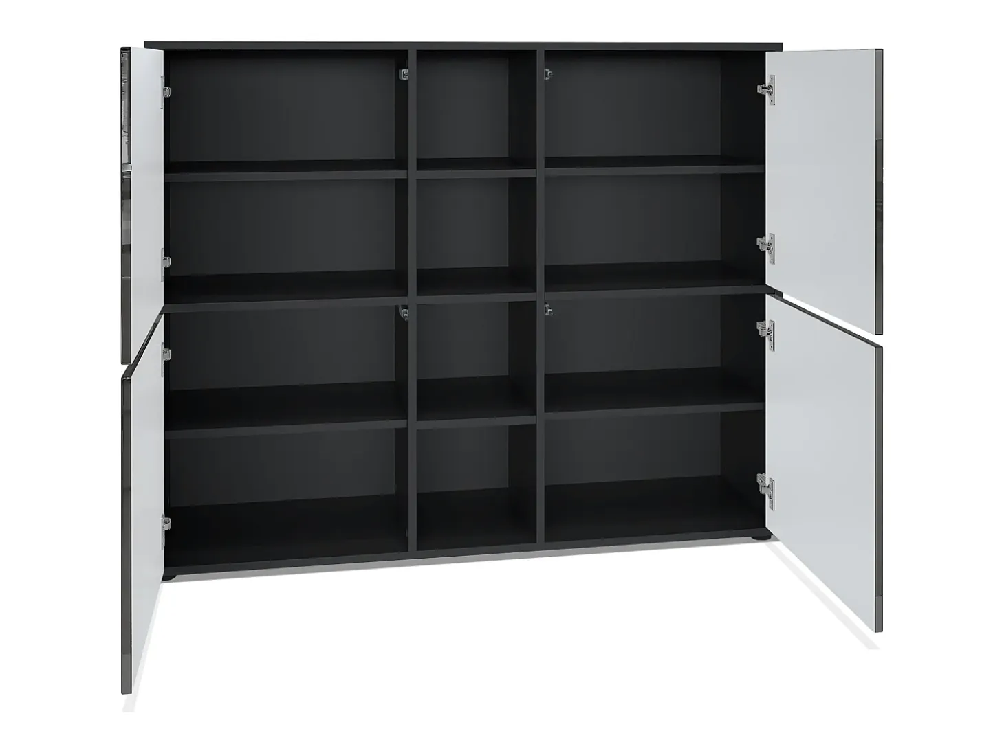 Vladon Highboard Cuba V3, negro mate/negro de alto brillo con LED - Aparador moderno con 12 compartimentos (130,5 x 105,5 x 35,5 cm)