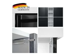 Vladon Highboard Cuba V3, negro mate/mezclilla mate con LED - Aparador moderno con 12 compartimentos (130,5 x 105,5 x 35,5 cm)