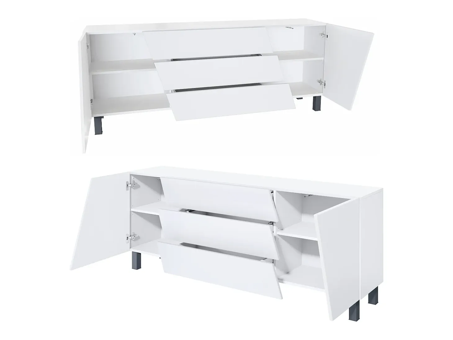 Vladon Sideboard Houston, cassettiera a 2 ante e 3 cassetti, mobile bianco opaco, frontali bianco opaco, incl. iluminación LED (178 x 57,5 x 38,5 cm)