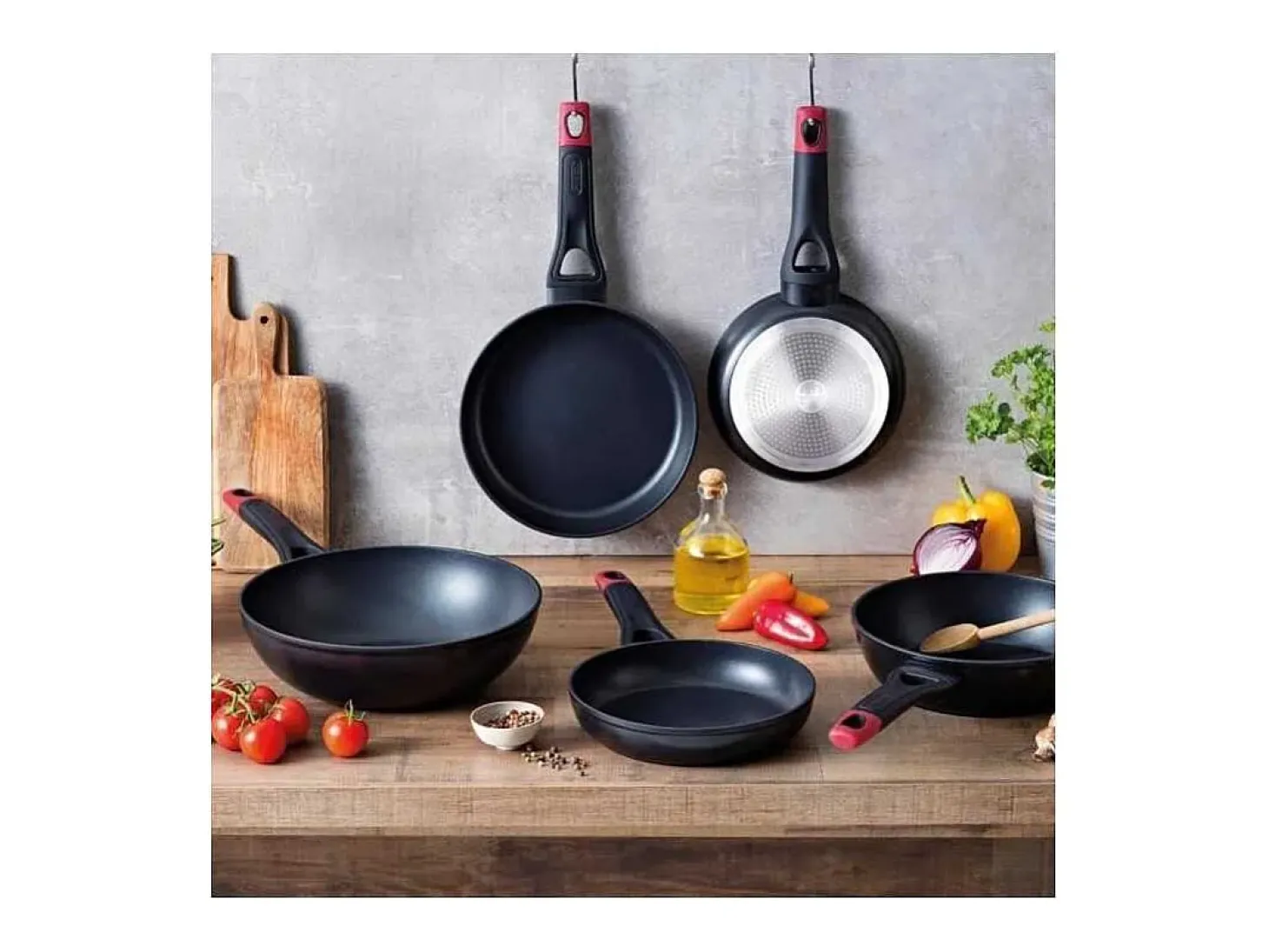 Wok Óptima+ Pyrex aluminio forjado antiadherente negro Ø28 cm