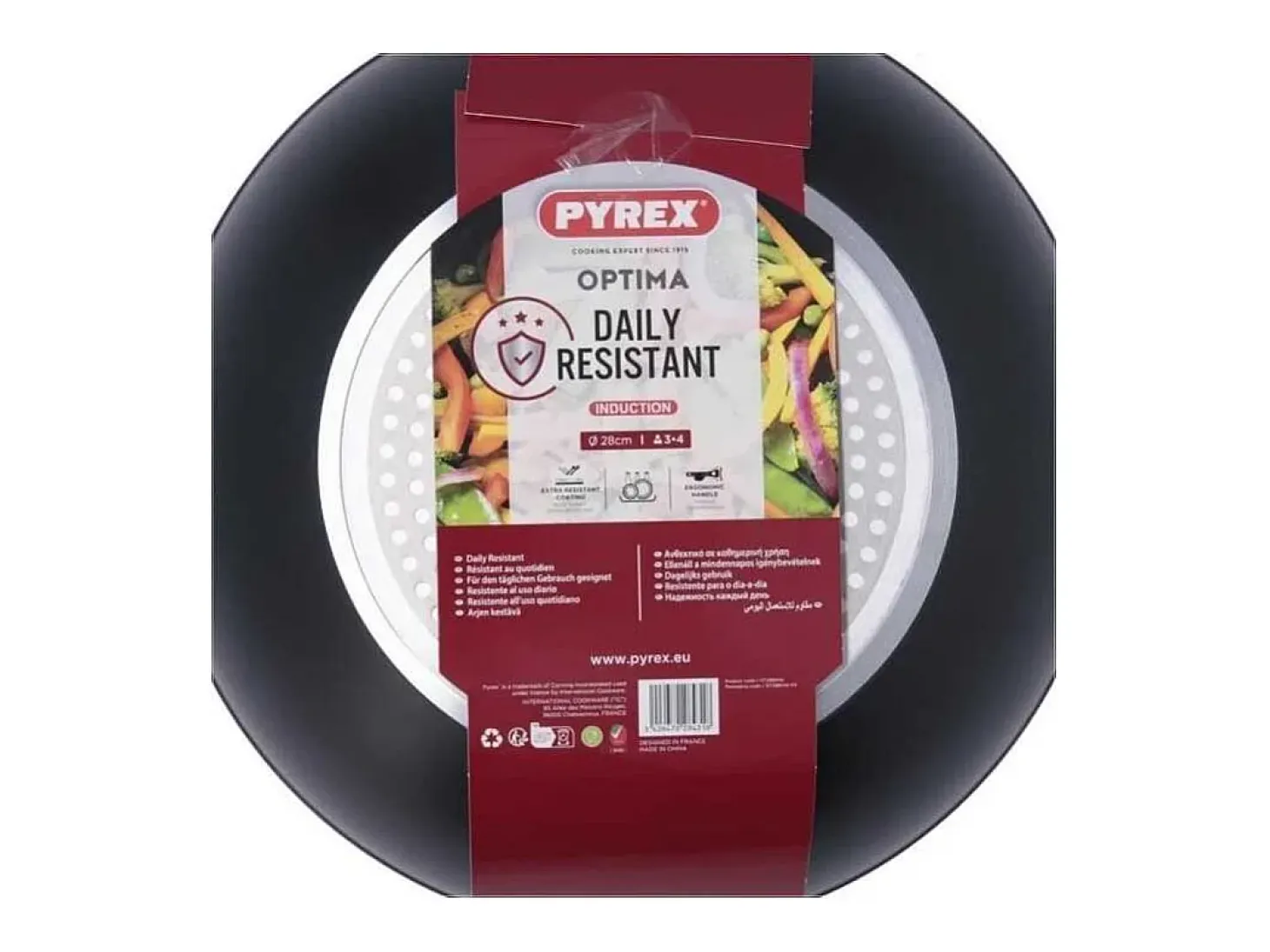 Wok Óptima+ Pyrex aluminio forjado antiadherente negro Ø28 cm