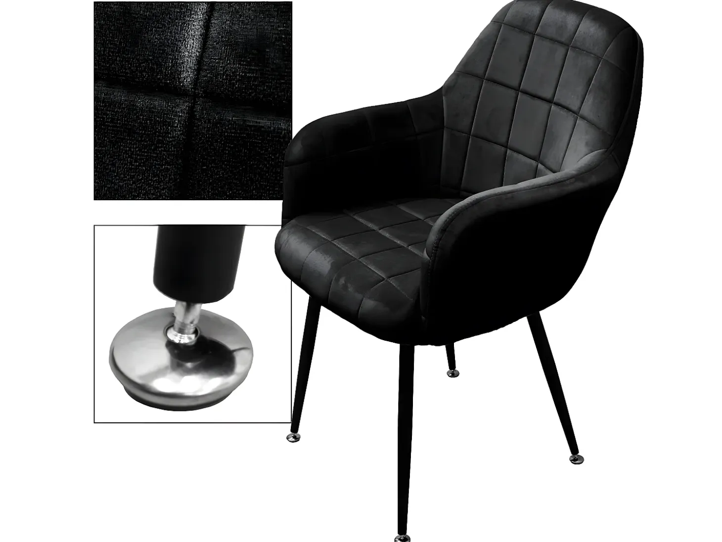 4x Sillas de comedor oficina retro asiento terciopelo tapizado negro patas metal