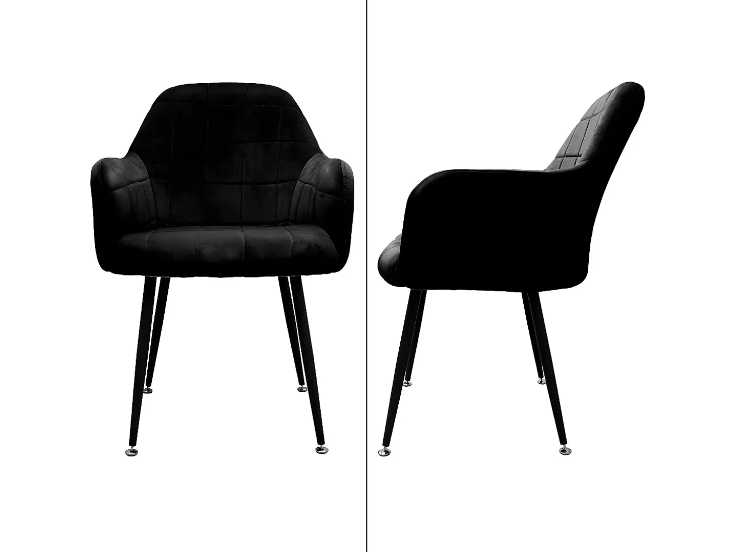 4x Sillas de comedor oficina retro asiento terciopelo tapizado negro patas metal