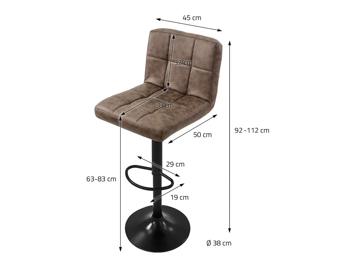 4x taburetes de bar marron sillas con respaldo asientos ajustables 63-83 cm