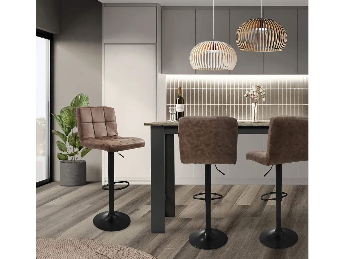 4x taburetes de bar marron sillas con respaldo asientos ajustables 63-83 cm