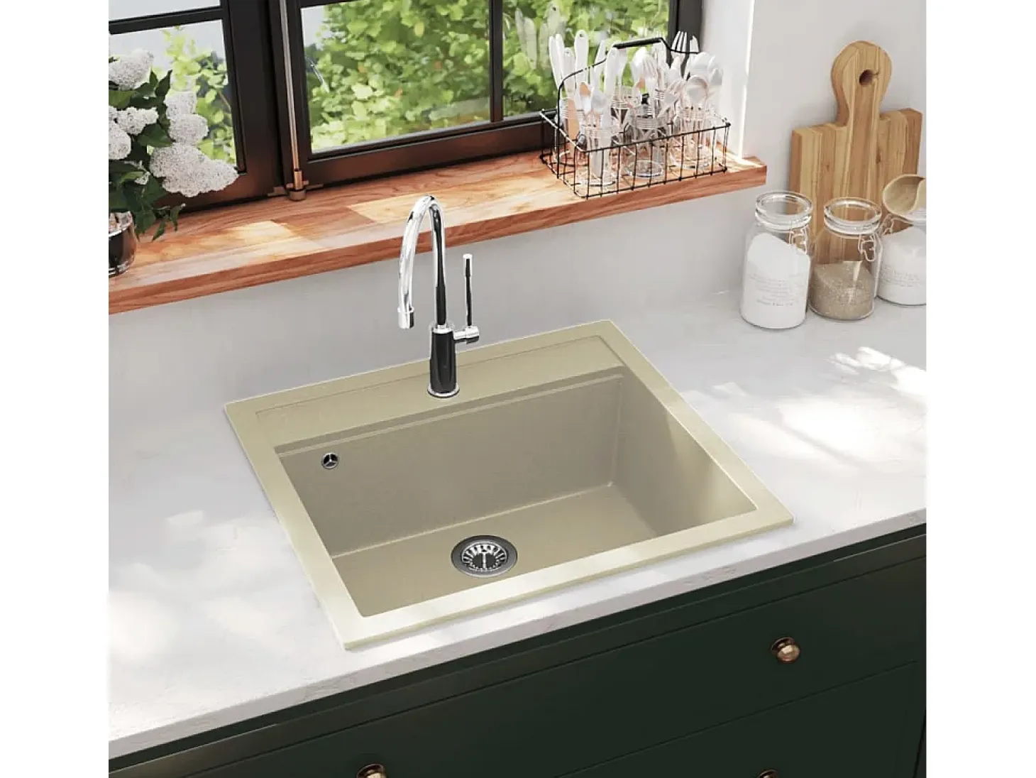 Xelindra Fregadero de cocina de granito con un seno beige